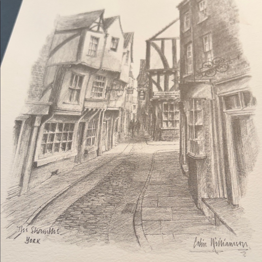 Charming Gray Sketch Print of The Shambles